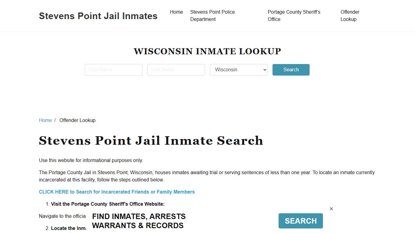Stevens Point, WI Detainee Lookup